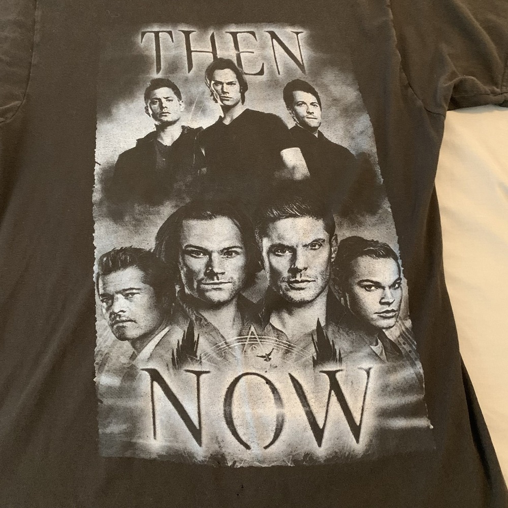 Supernatural Shirt Mens Medium Black Then Now Cast Graphic TV Show Tee T-Shirt
